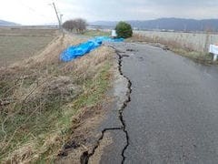 亀裂の入った農道